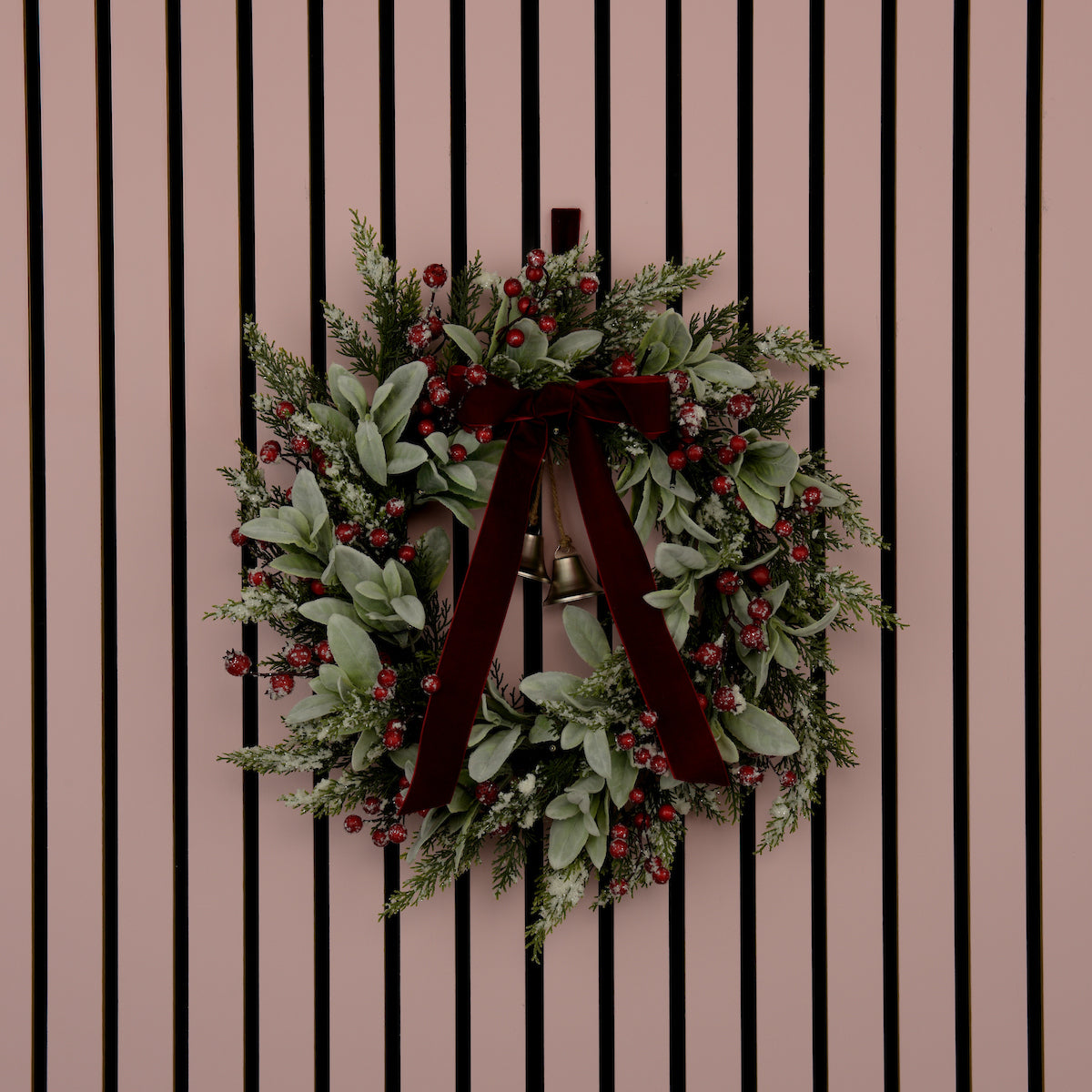 Laura Ashley Green Pre Lit Berry Wreath Red Bow
