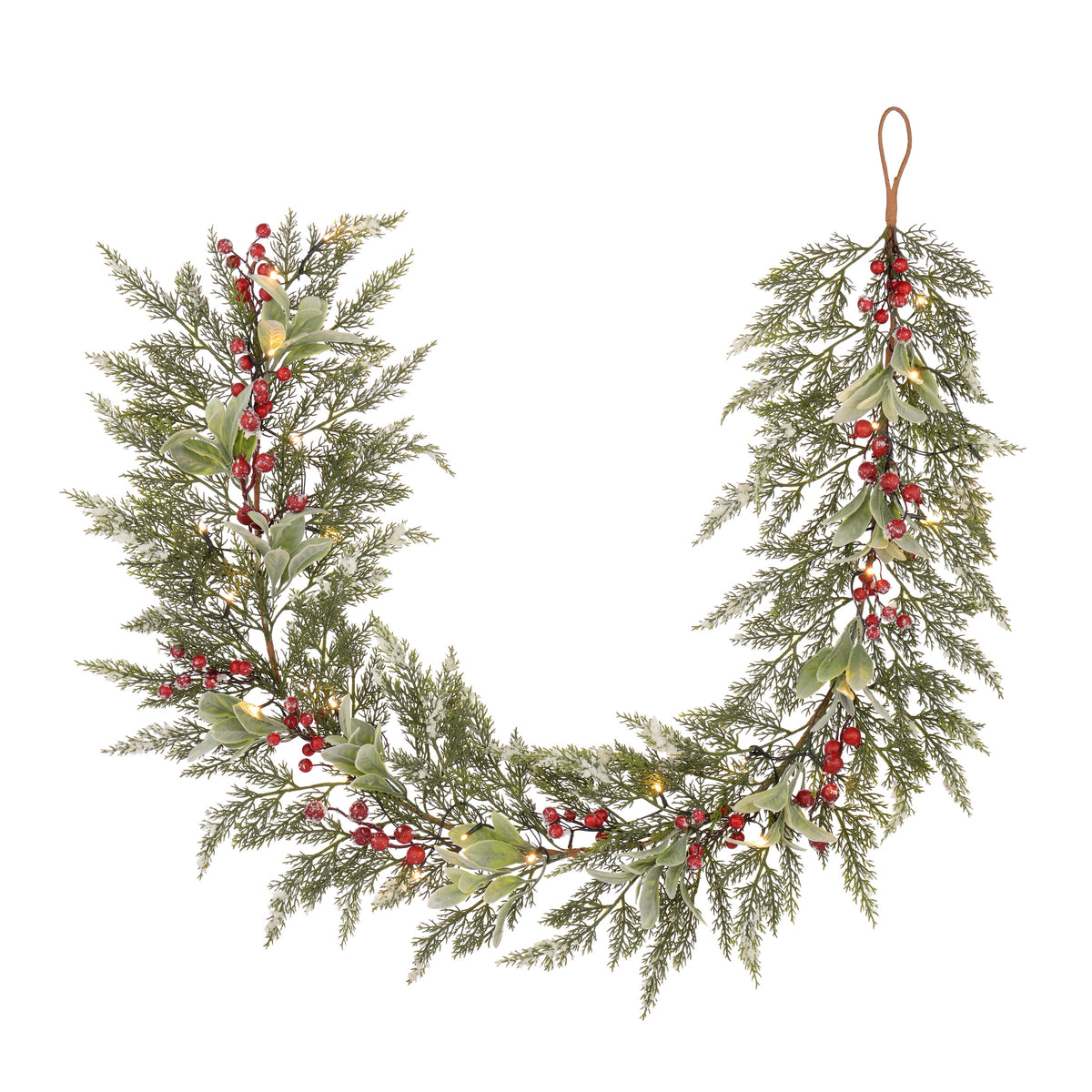 Laura Ashley Green Pre Lit Frosted Berry Christmas Garland 180cm