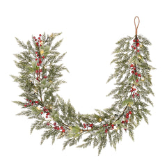 Laura Ashley Green Pre Lit Frosted Berry Christmas Garland 180cm