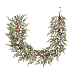 Laura Ashley Green Pre Lit Frosted Berry Christmas Garland 180cm