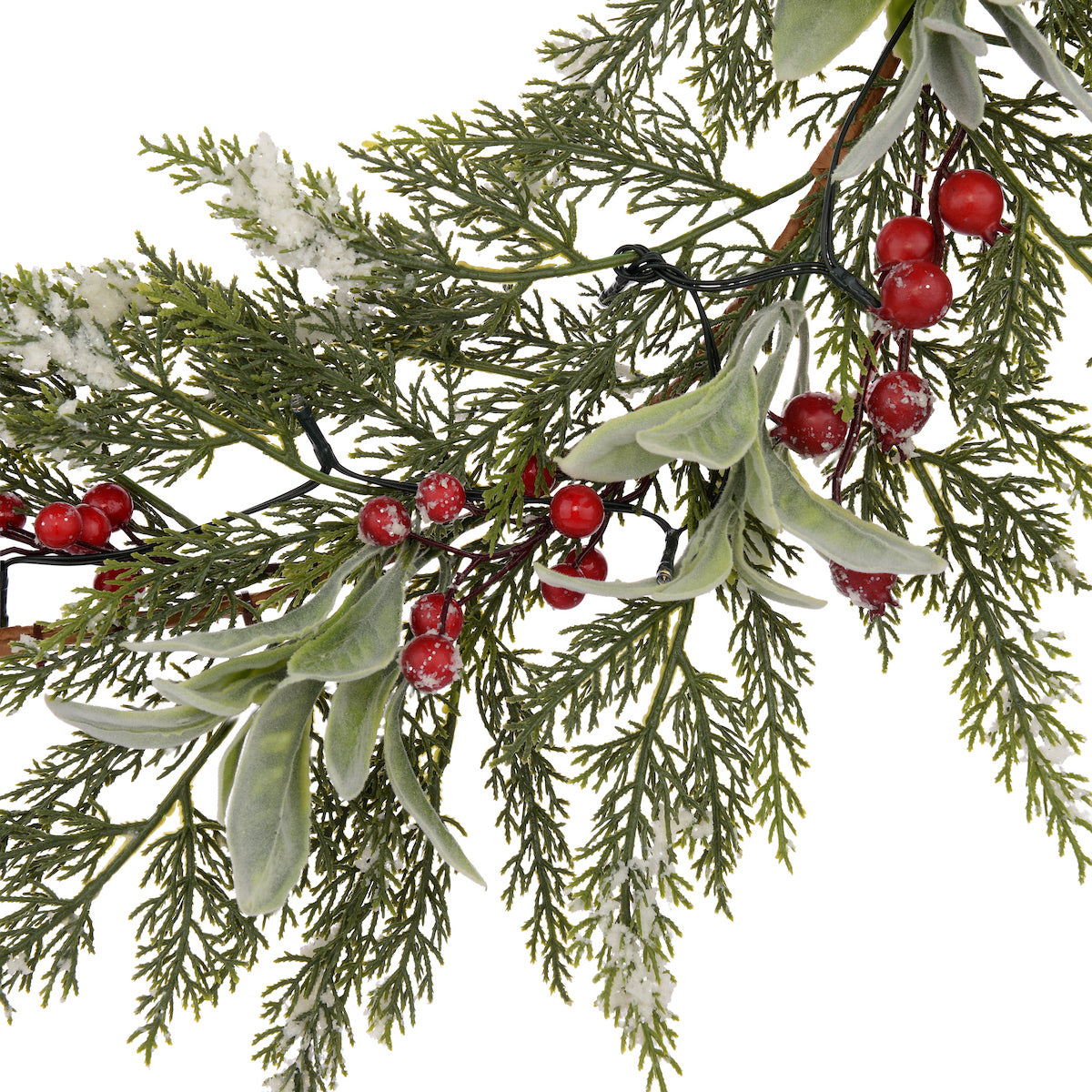Laura Ashley Green Pre Lit Frosted Berry Christmas Garland 180cm