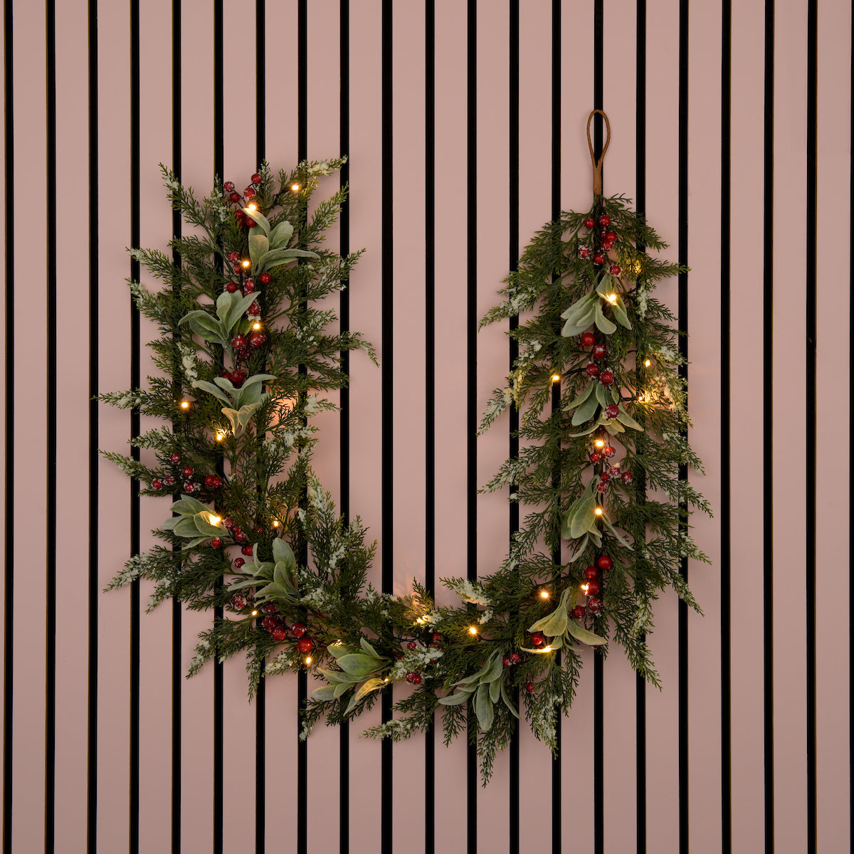 Laura Ashley Green Pre Lit Frosted Berry Christmas Garland 180cm