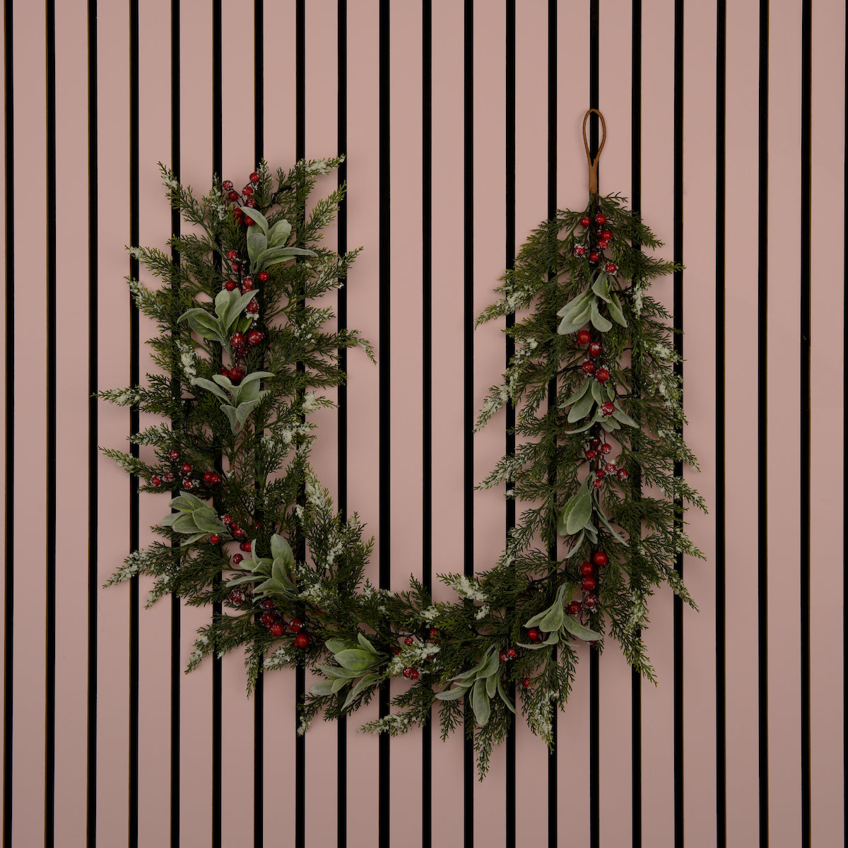 Laura Ashley Green Pre Lit Frosted Berry Christmas Garland 180cm