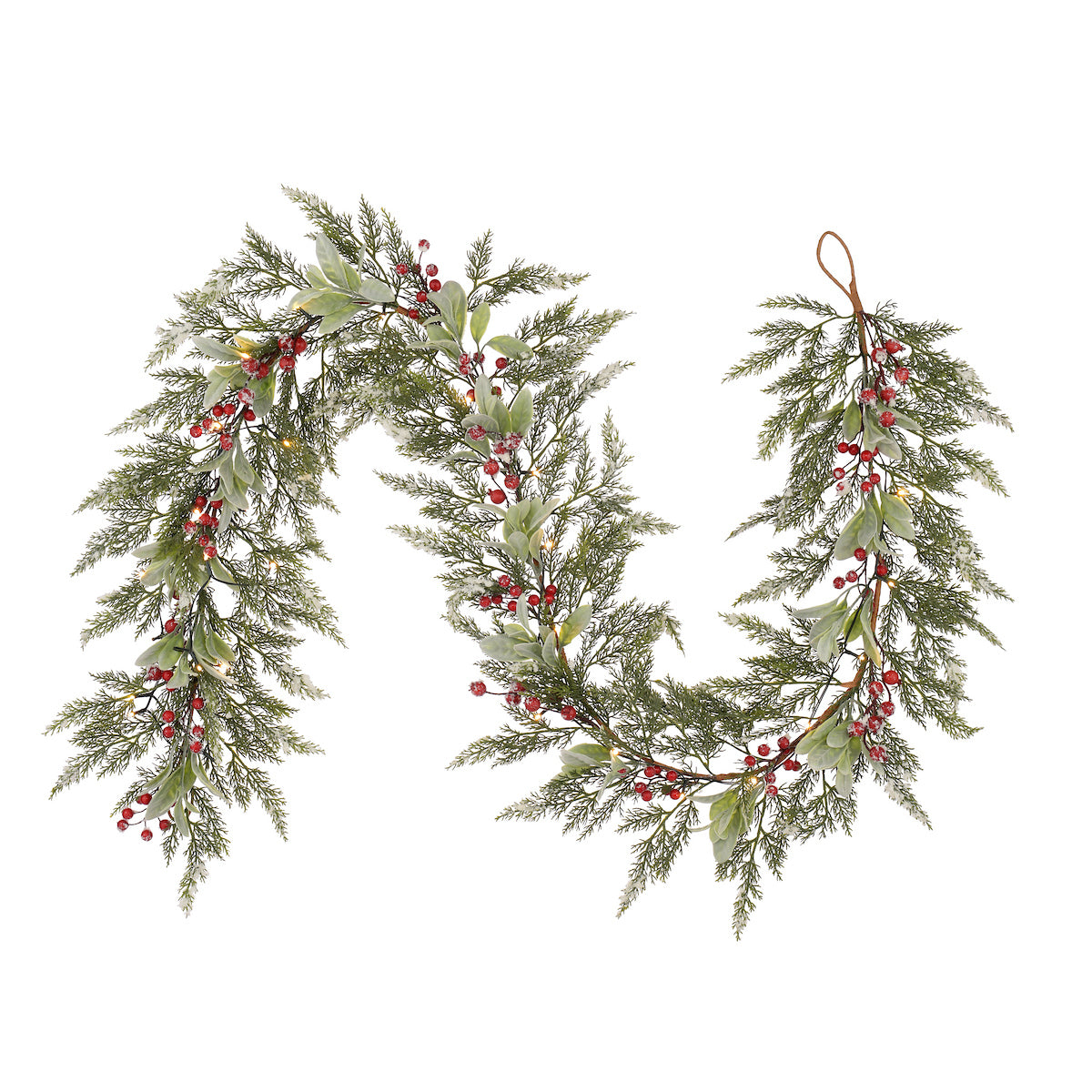 Laura Ashley Green Pre Lit Frosted Berry Christmas Garland 250cm