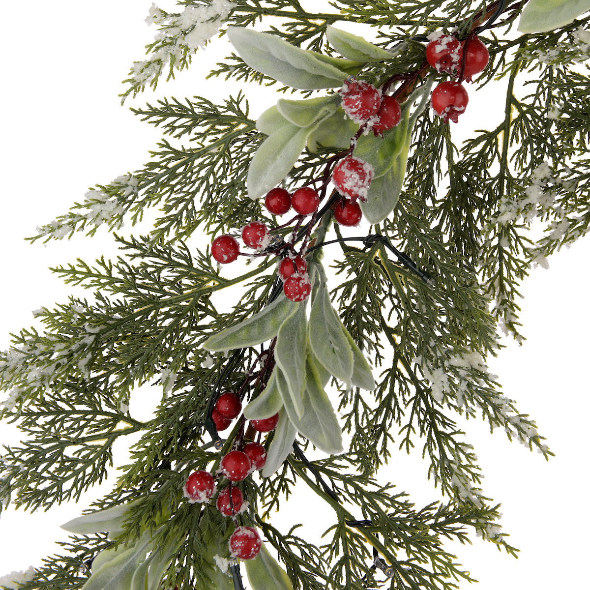Laura Ashley Green Pre Lit Frosted Berry Christmas Garland 250cm