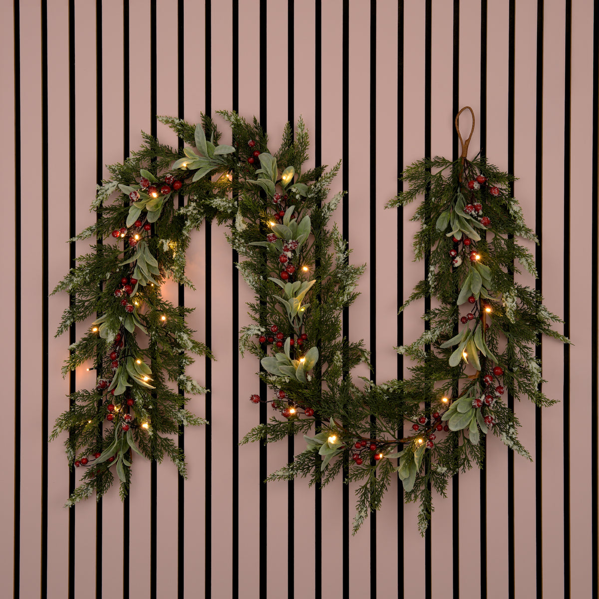 Laura Ashley Green Pre Lit Frosted Berry Christmas Garland 250cm