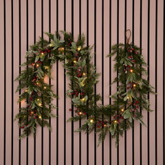 Laura Ashley Green Pre Lit Frosted Berry Christmas Garland 250cm