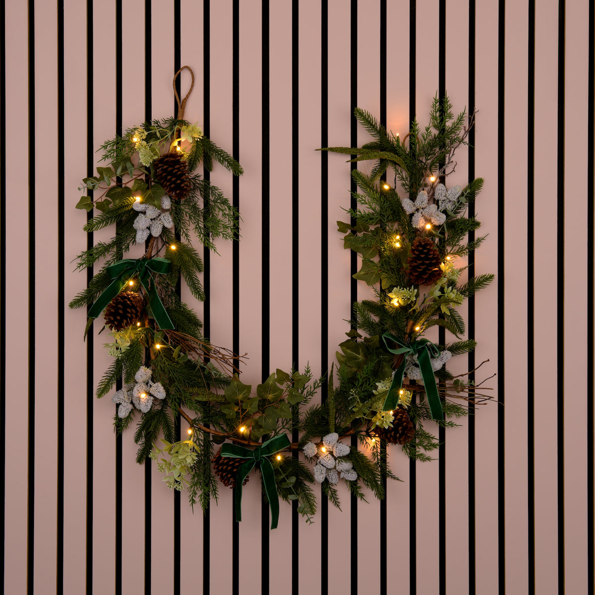Laura Ashley Green Pre Lit Pinecone Christmas Garland 180cm