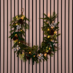 Laura Ashley Green Pre Lit Pinecone Christmas Garland 180cm