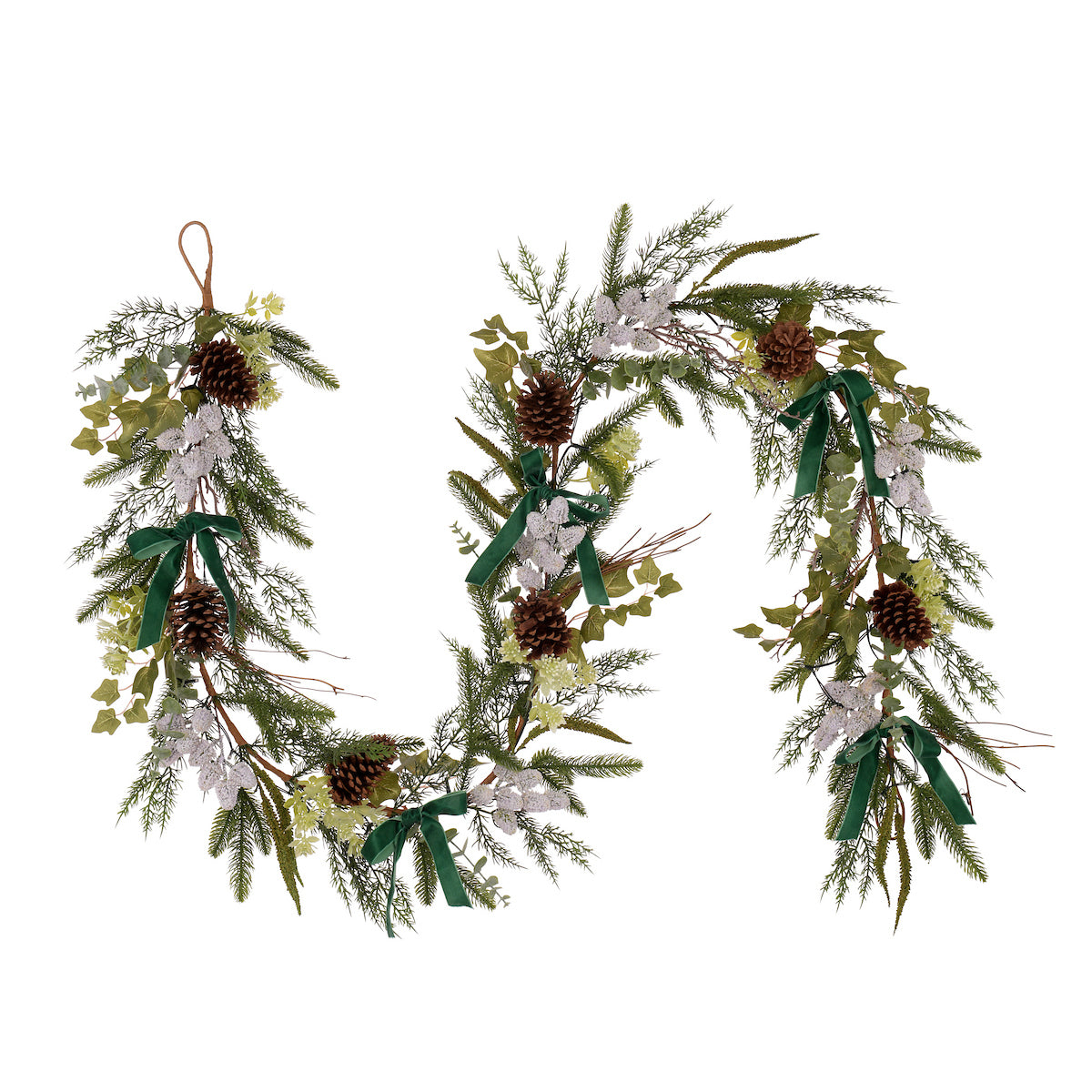 Laura Ashley Green Pre Lit Pinecone Christmas Garland 250cm