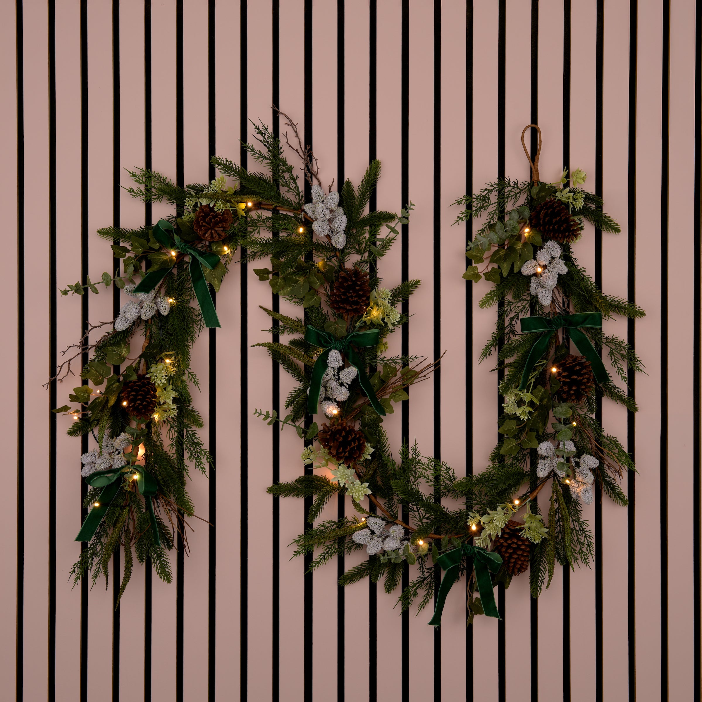 Laura Ashley Green Pre Lit Pinecone Christmas Garland 250cm