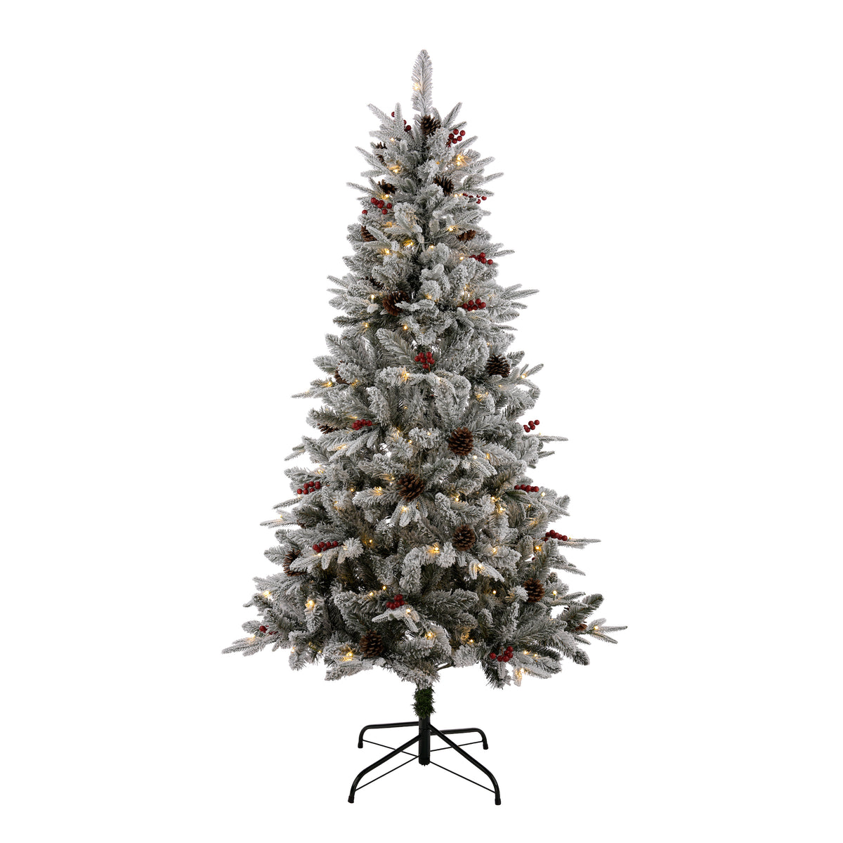 Laura Ashley 6FT LIT FROSTED TREE WITH RED BERRIES AND CONES