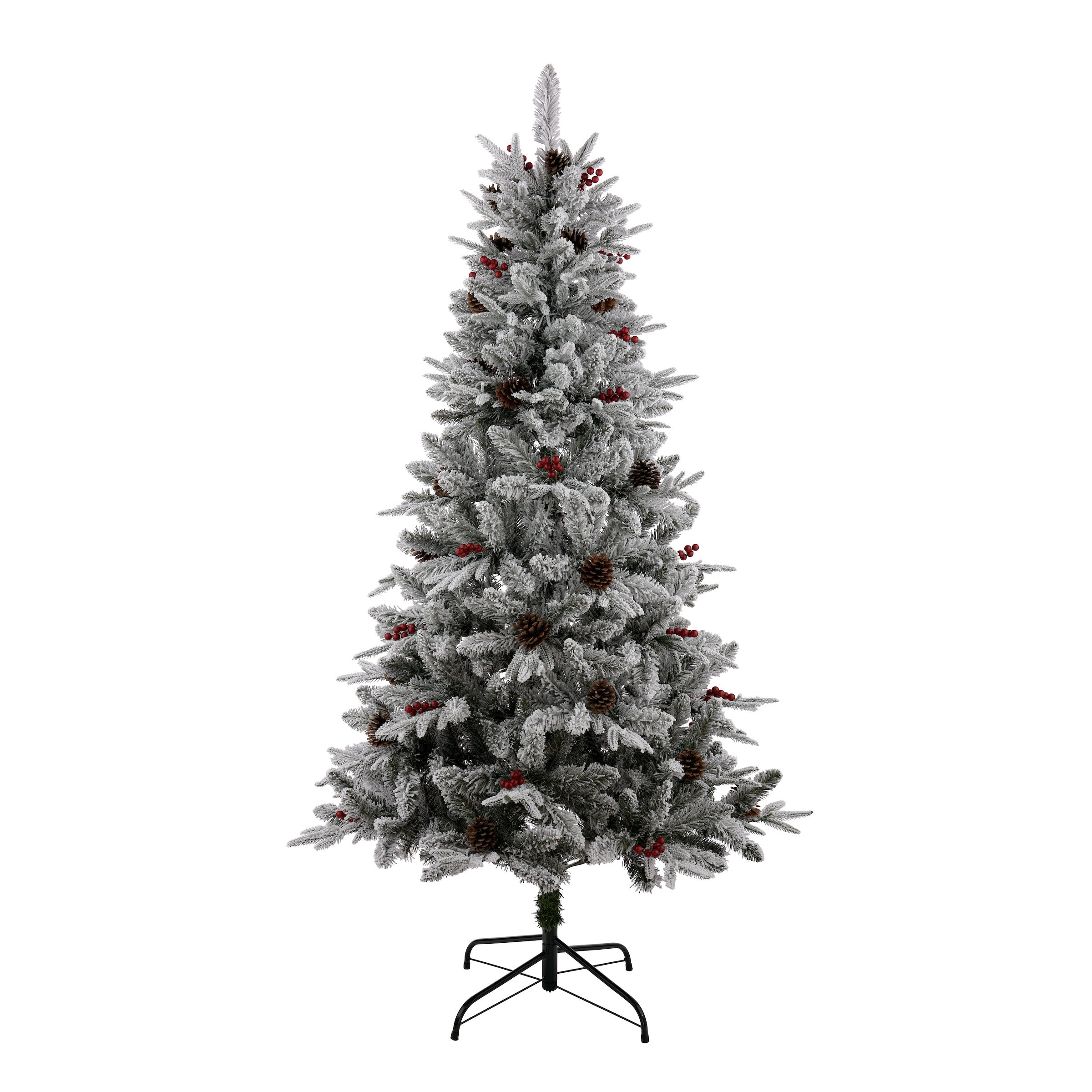 Laura Ashley 6FT LIT FROSTED TREE WITH RED BERRIES AND CONES