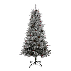 Laura Ashley 6FT LIT FROSTED TREE WITH RED BERRIES AND CONES