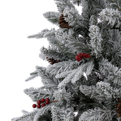 Laura Ashley 6FT LIT FROSTED TREE WITH RED BERRIES AND CONES