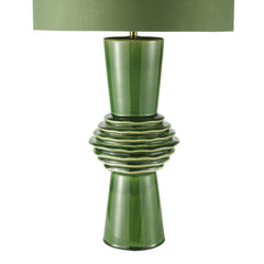Lagle Table Lamp Green Ceramic and Antique Brass With Shade