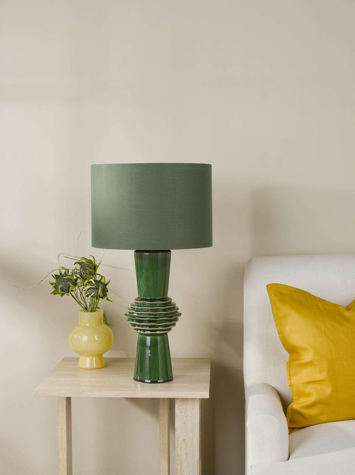 Lagle Table Lamp Green Ceramic and Antique Brass With Shade