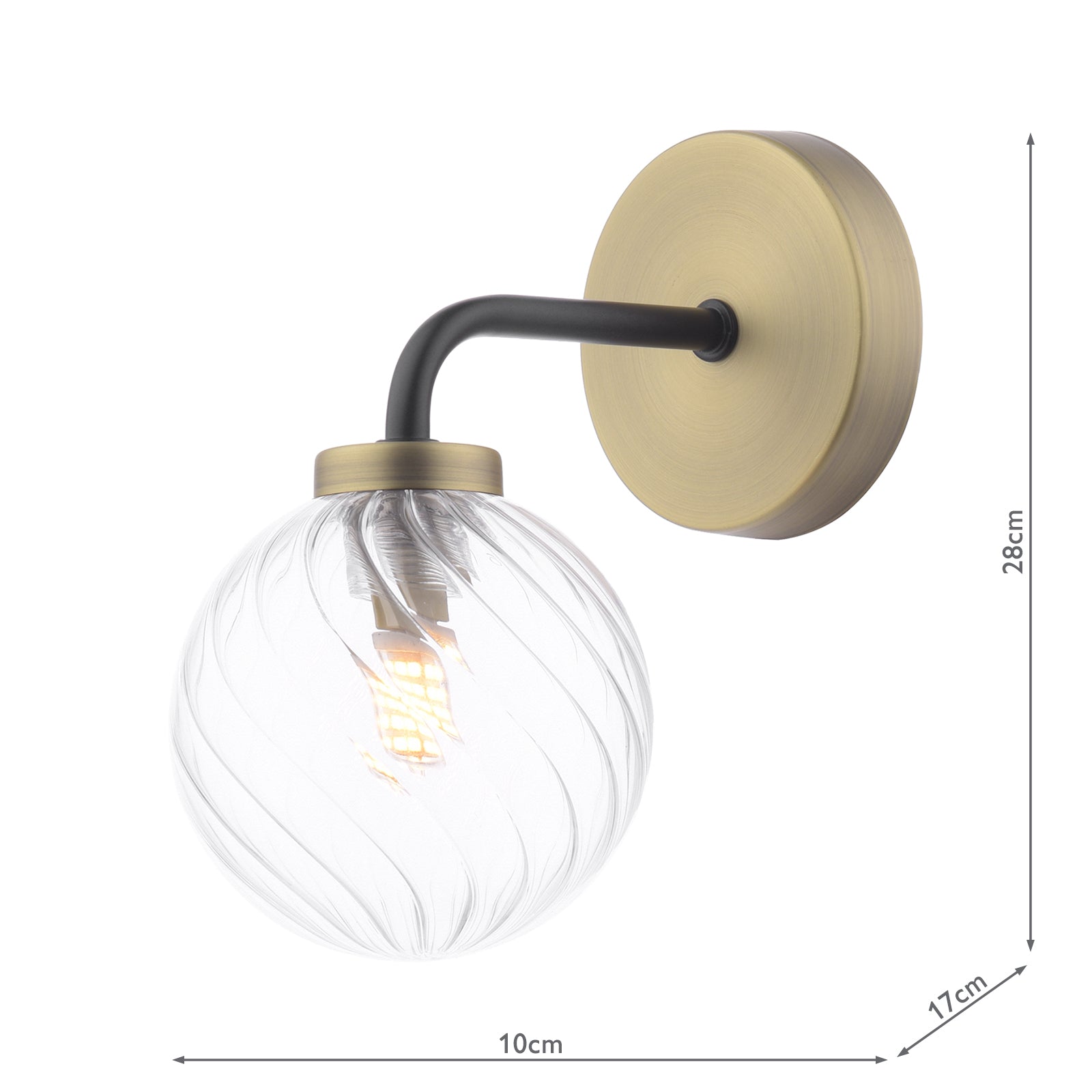 Lainey Wall Light Matt Black and Antique Brass With Twisted Glass