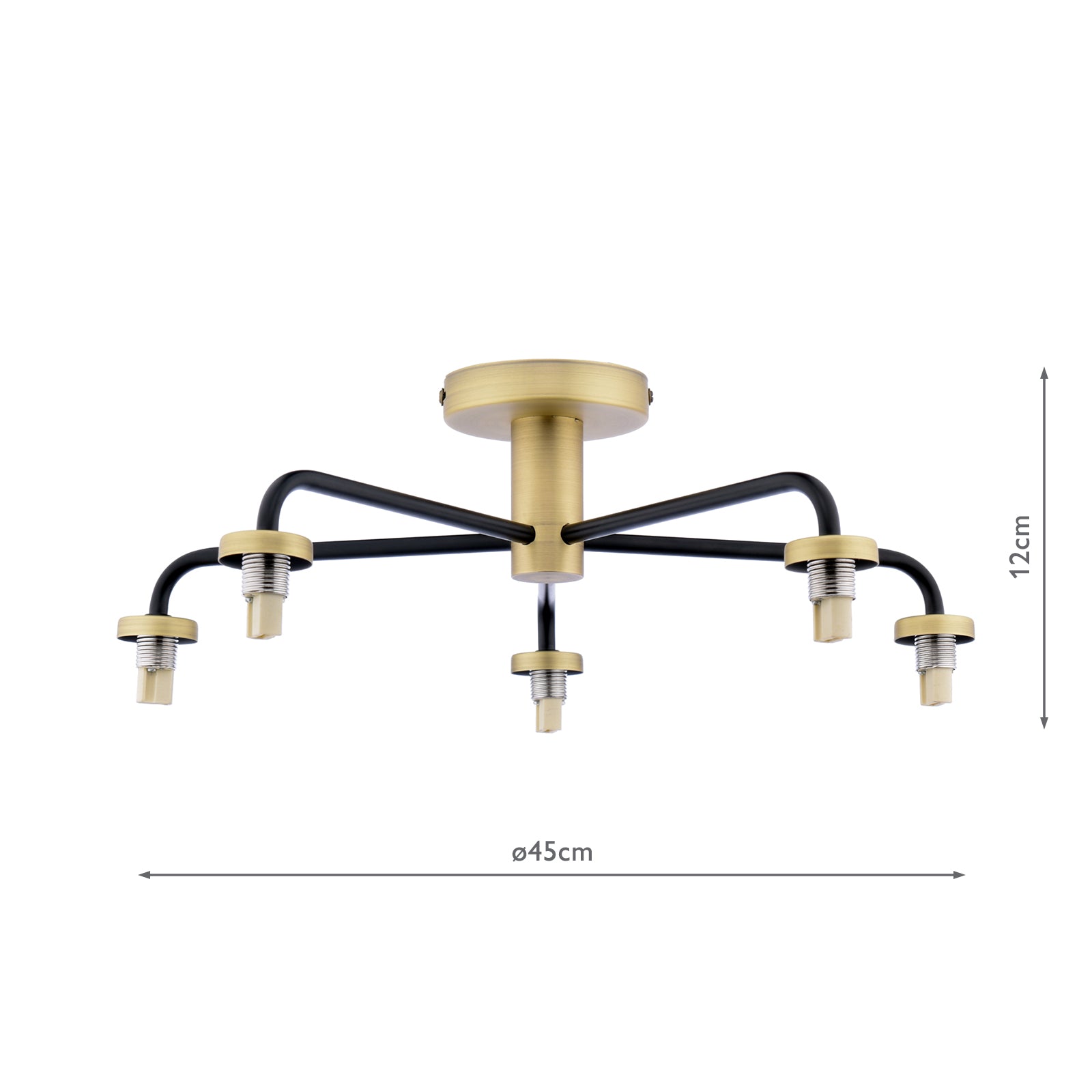 Lainey 5 Light Semi-Flush Matt Black and Antique Brass Frame Only