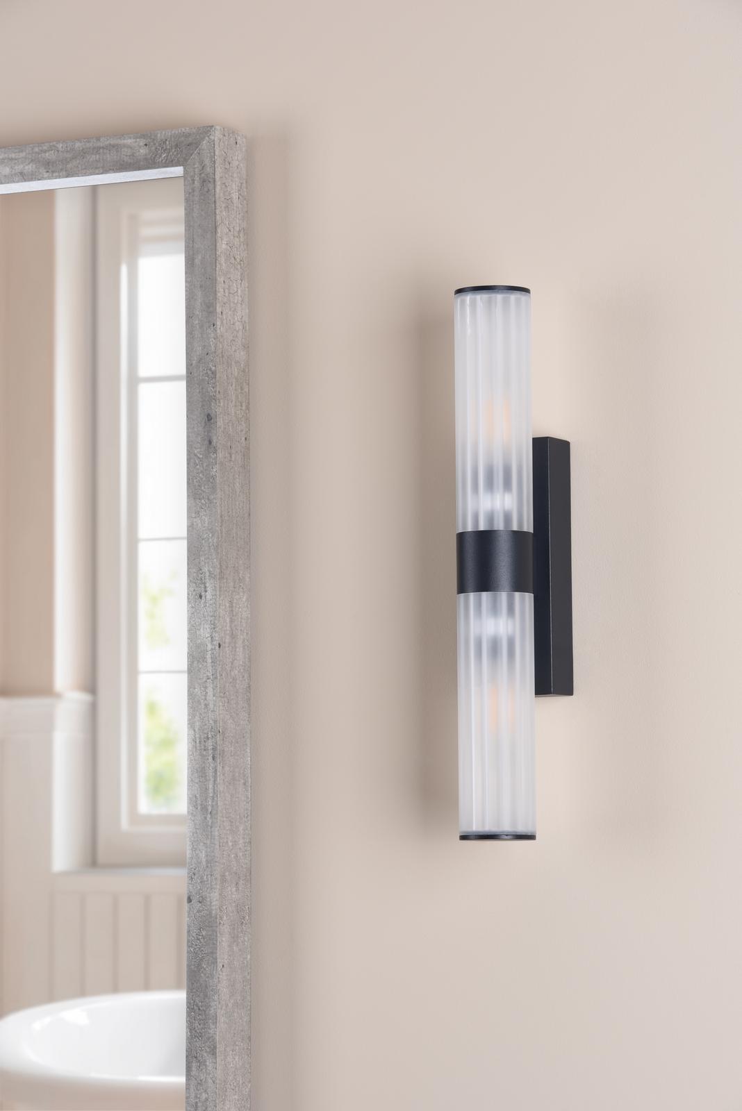 Lars 2 Light Bathroom Wall Light Matt Black and White Frosted Acrylic IP44
