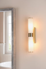Lars 2 Light Bathroom Wall Light Brushed Gold and White Frosted Acrylic IP44
