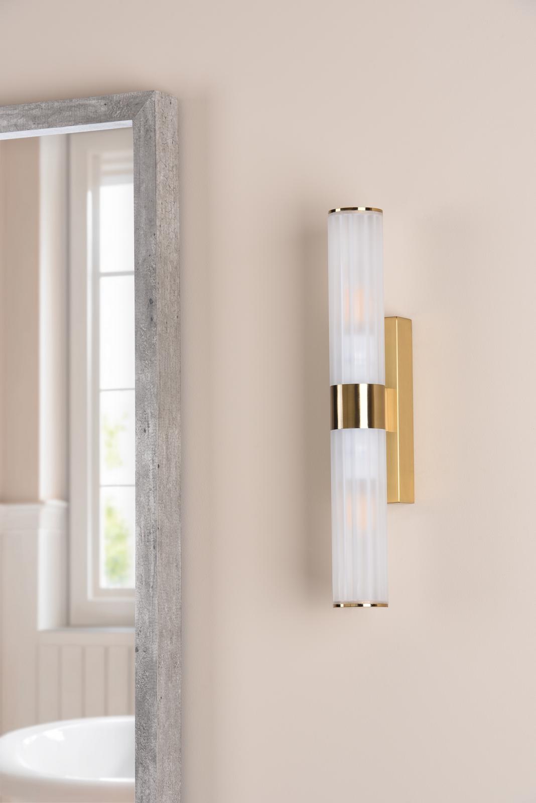 Lars 2 Light Bathroom Wall Light Brushed Gold and White Frosted Acrylic IP44