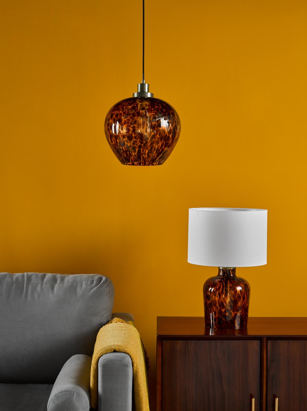 Leandra Dual Light Table Lamp Tortoiseshell Glass With Shade