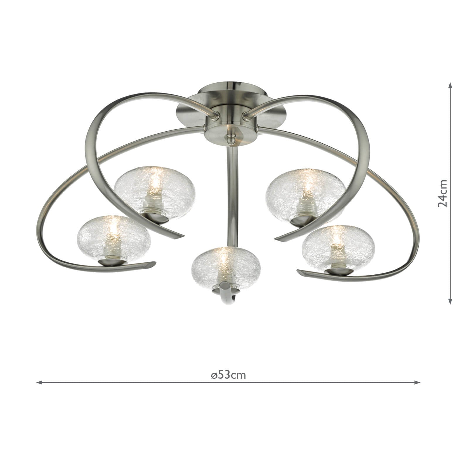 Leighton 5lt Semi Flush Satin Chrome & Sugar Cane Glass