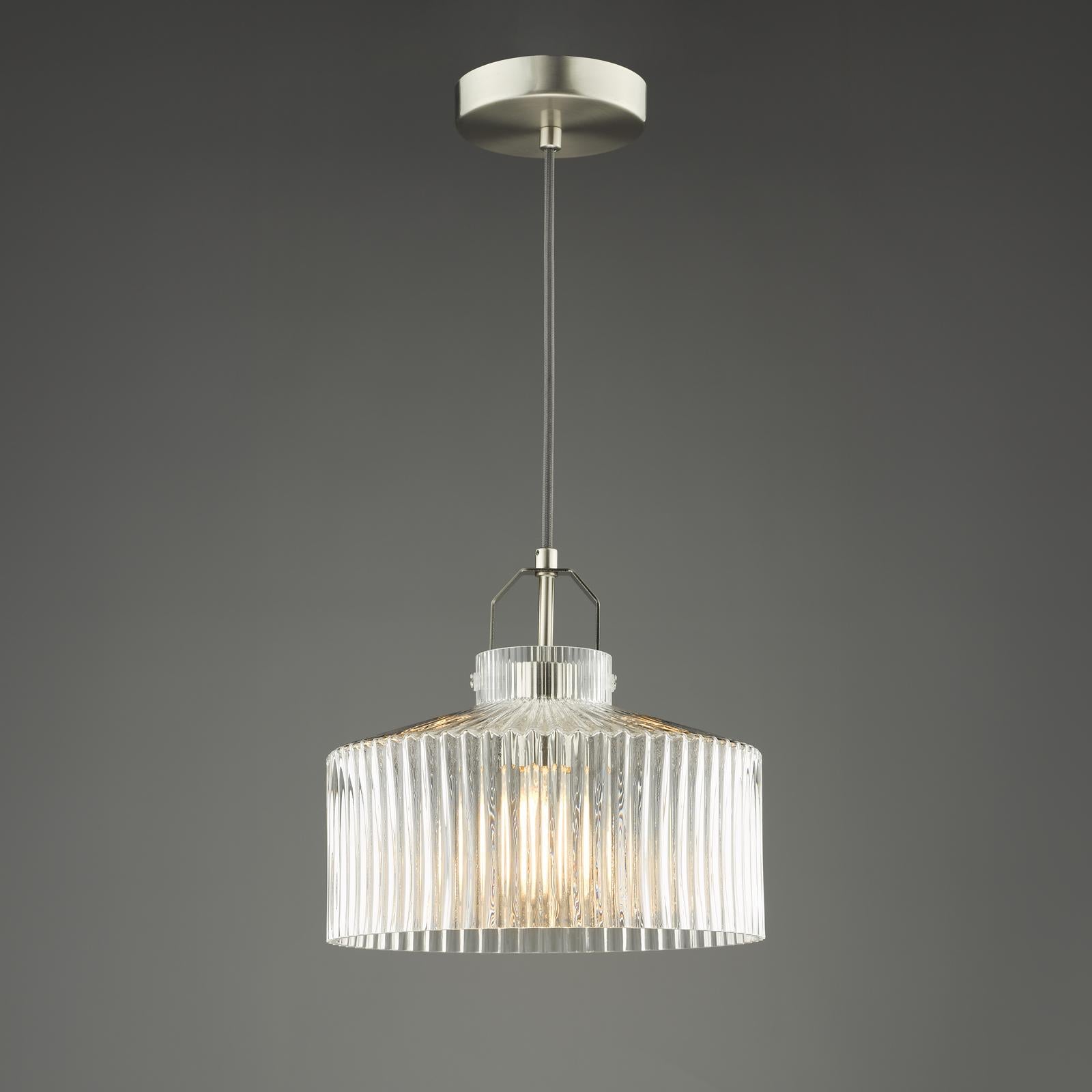 Lenka Pendant Satin Nickel and Ribbed Glass