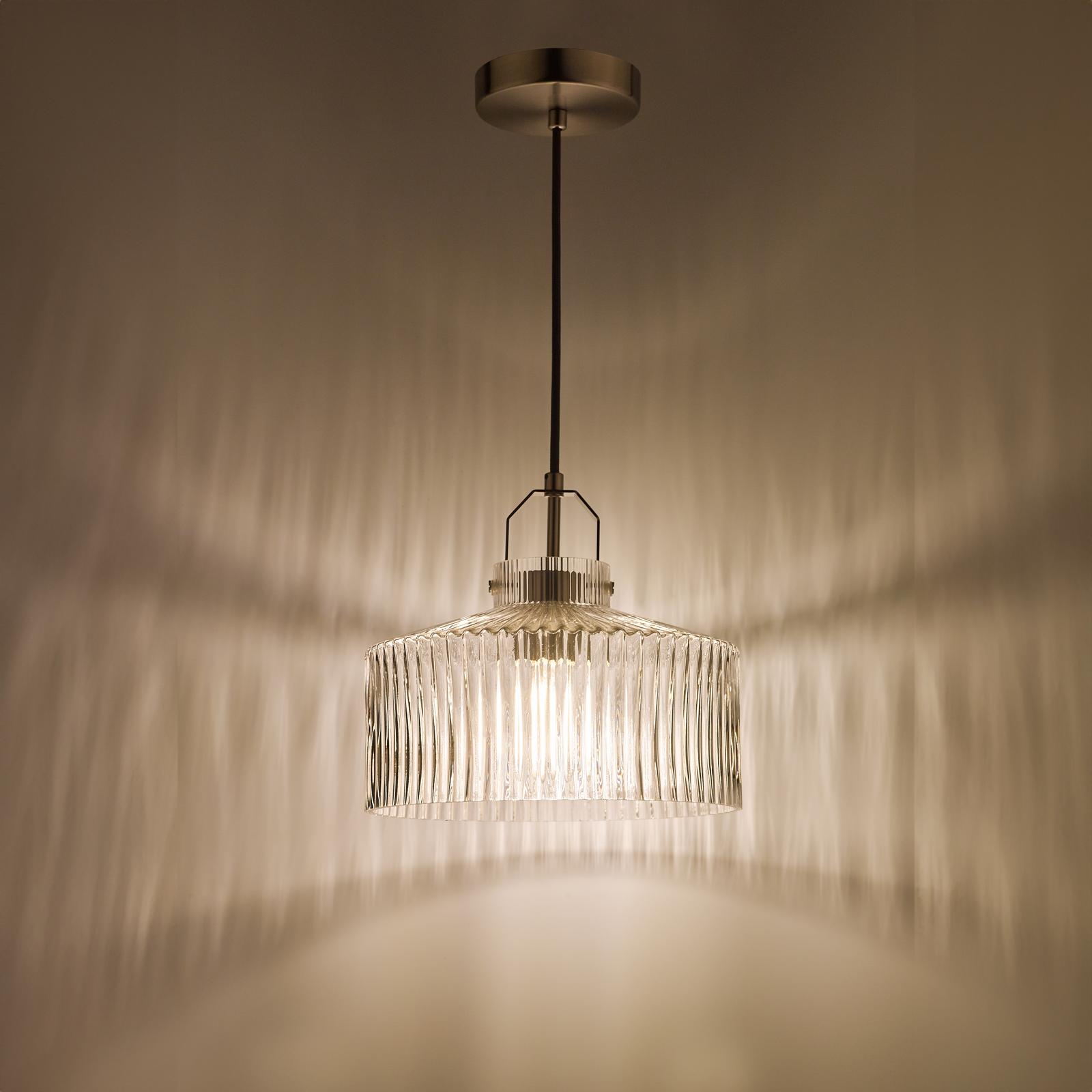Lenka Pendant Satin Nickel and Ribbed Glass