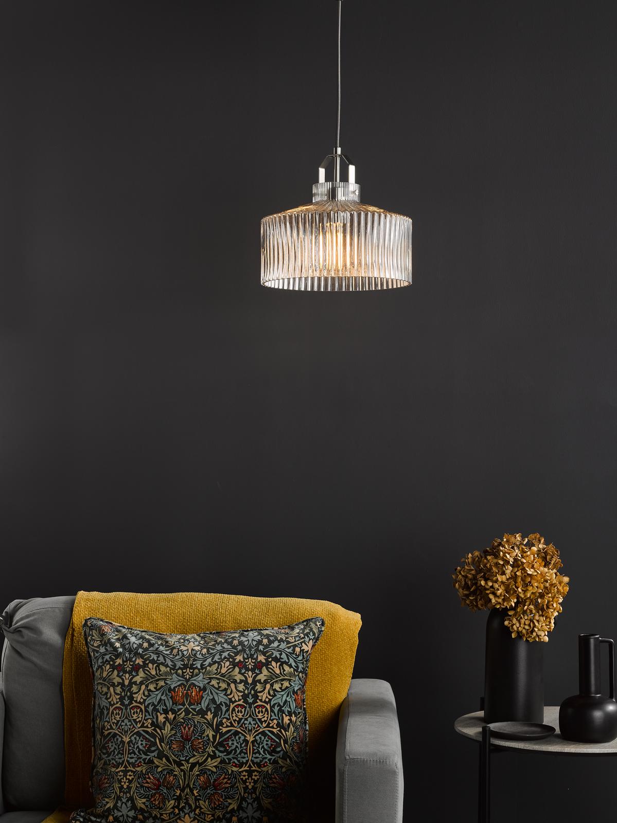 Lenka Pendant Satin Nickel and Ribbed Glass