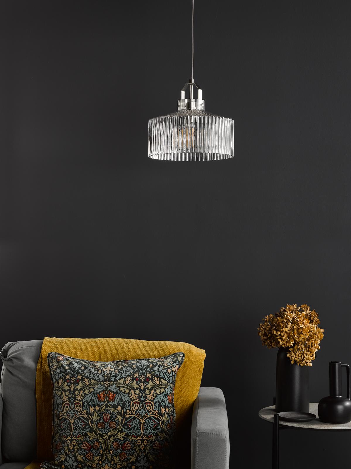 Lenka Pendant Satin Nickel and Ribbed Glass