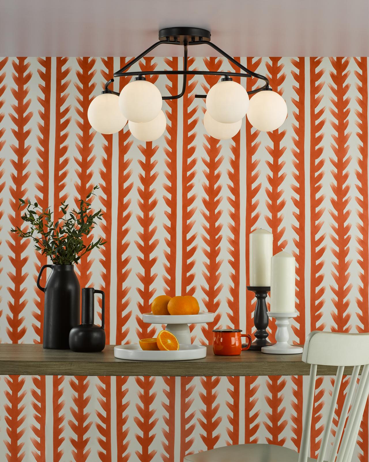 Luana 6 Light Semi-Flush Matt Black and Opal Glass