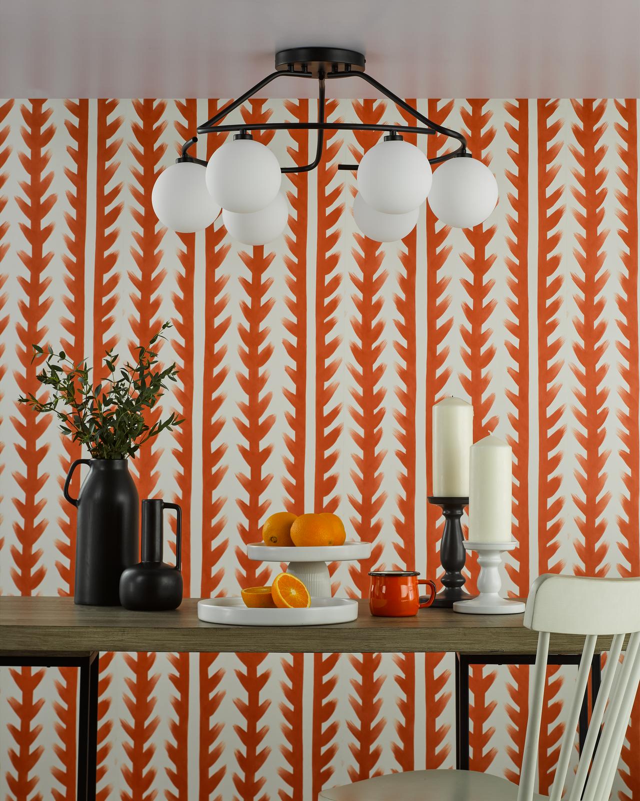 Luana 6 Light Semi-Flush Matt Black and Opal Glass