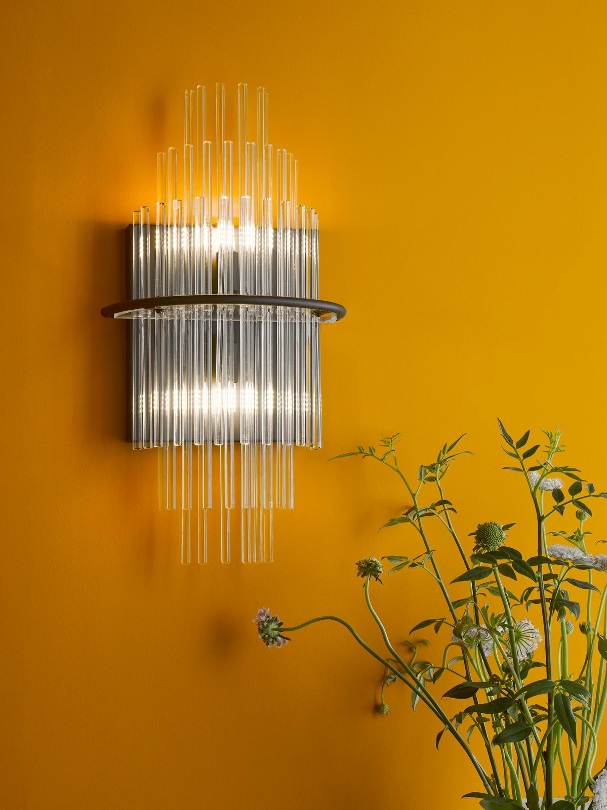 Lukas 2 Light Wall Light Satin Black and Glass