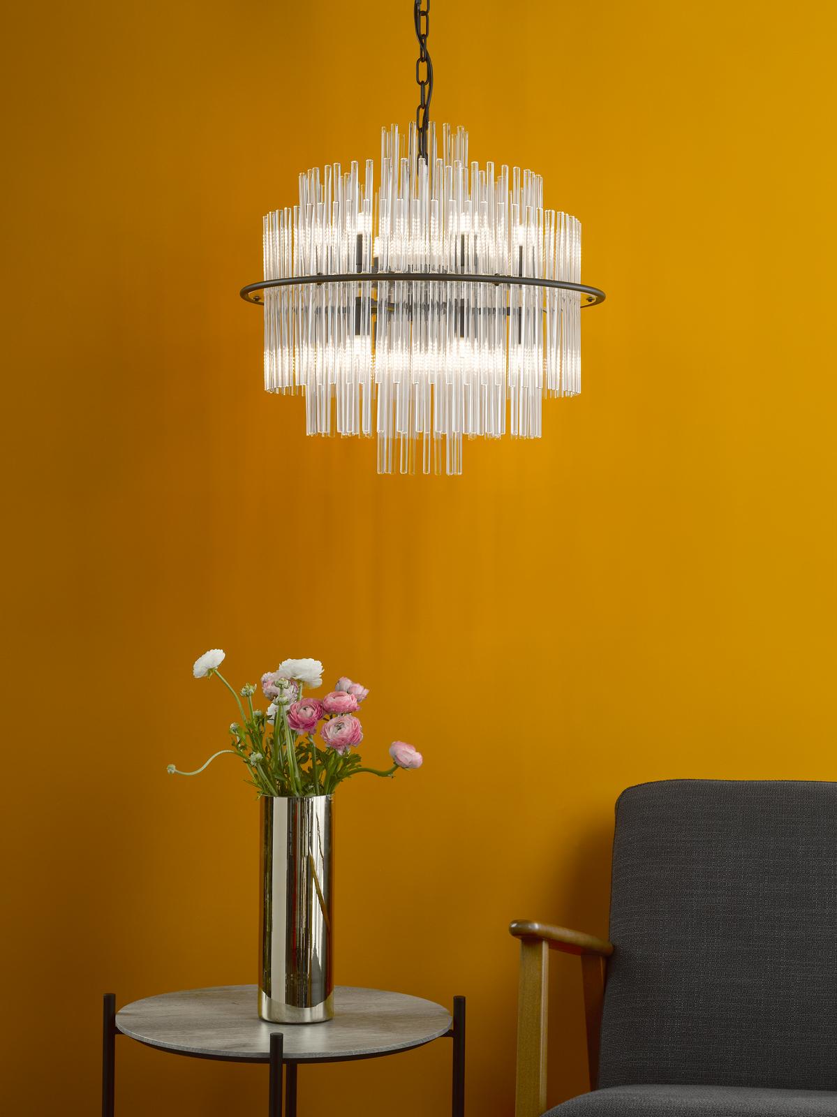 Lukas 13 Light Pendant Satin Black and Glass