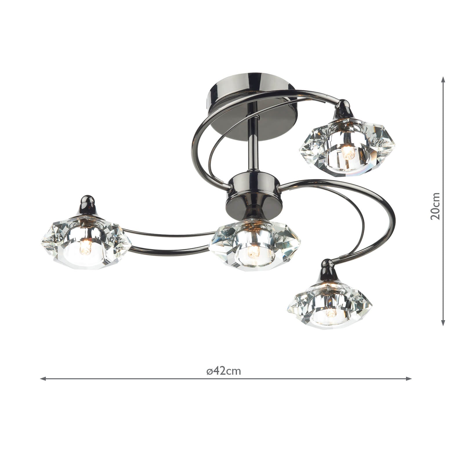 Luther 4 Light Semi-Flush Polished Black Chrome and Crystal