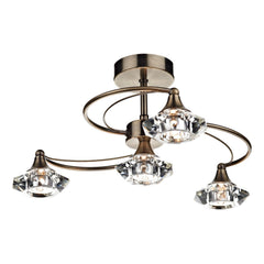 Luther 4 Light Semi-Flush Antique Brass and Crystal