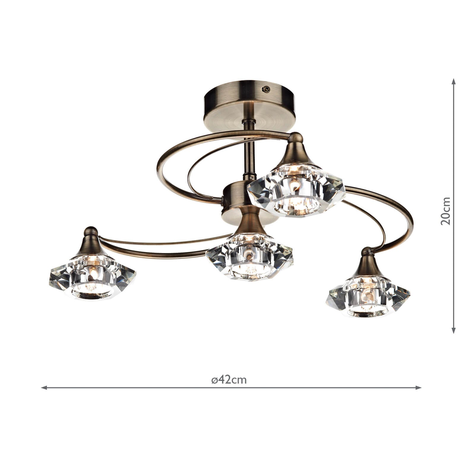 Luther 4 Light Semi-Flush Antique Brass and Crystal