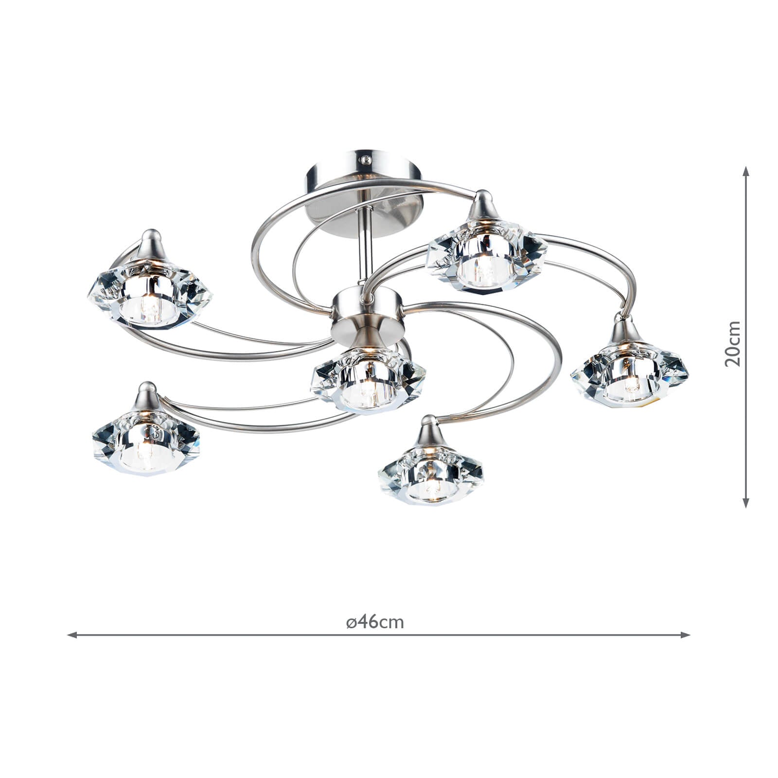 Luther 6 Light Semi Flush Satin Chrome Crystal