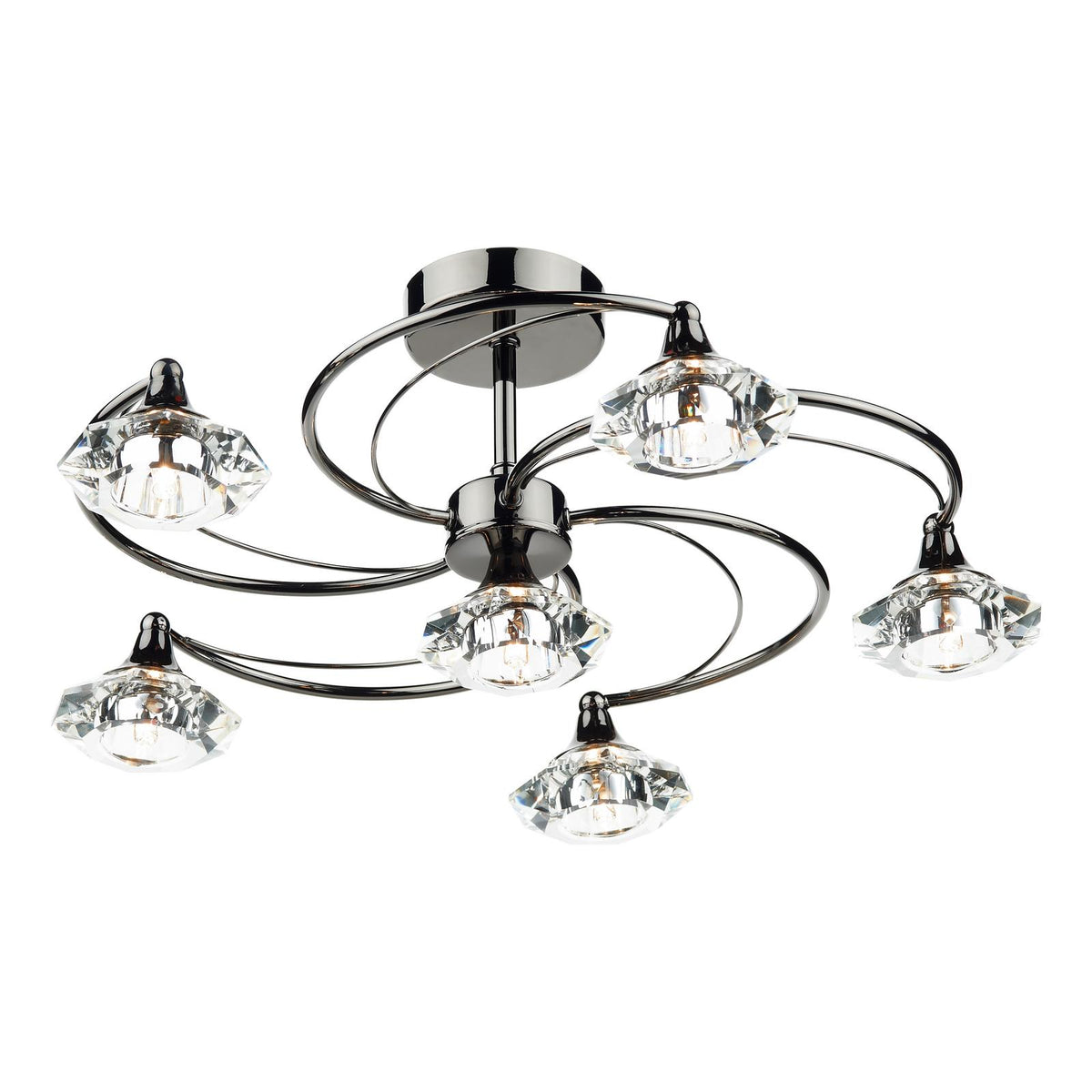 Luther 6 Light Semi Flush Black Chrome Crystal