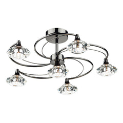 Luther 6 Light Semi Flush Black Chrome Crystal
