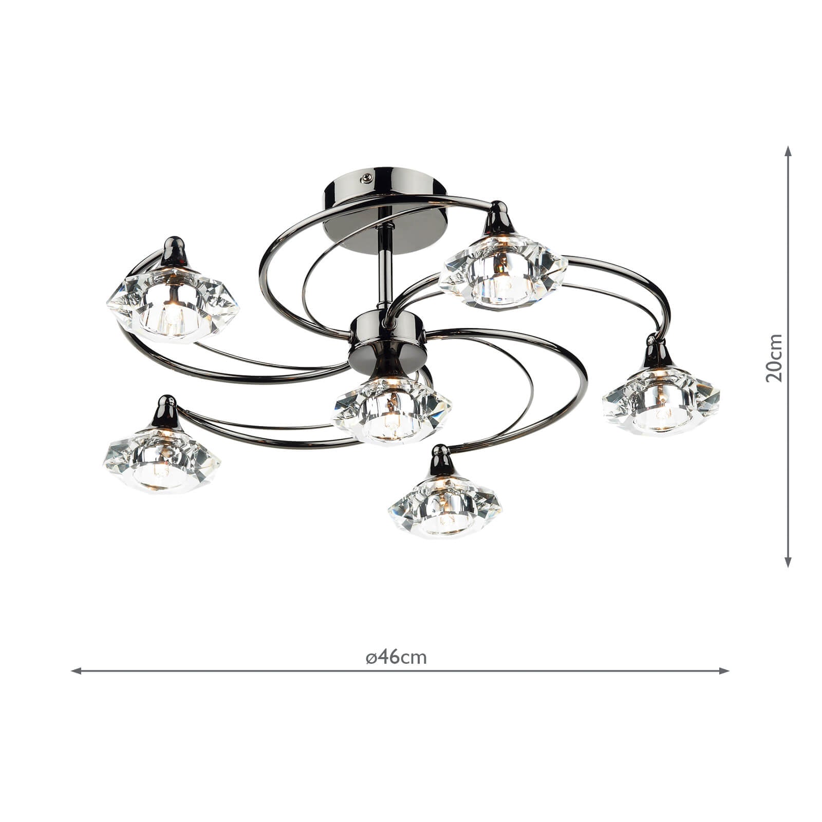 Luther 6 Light Semi Flush Black Chrome Crystal