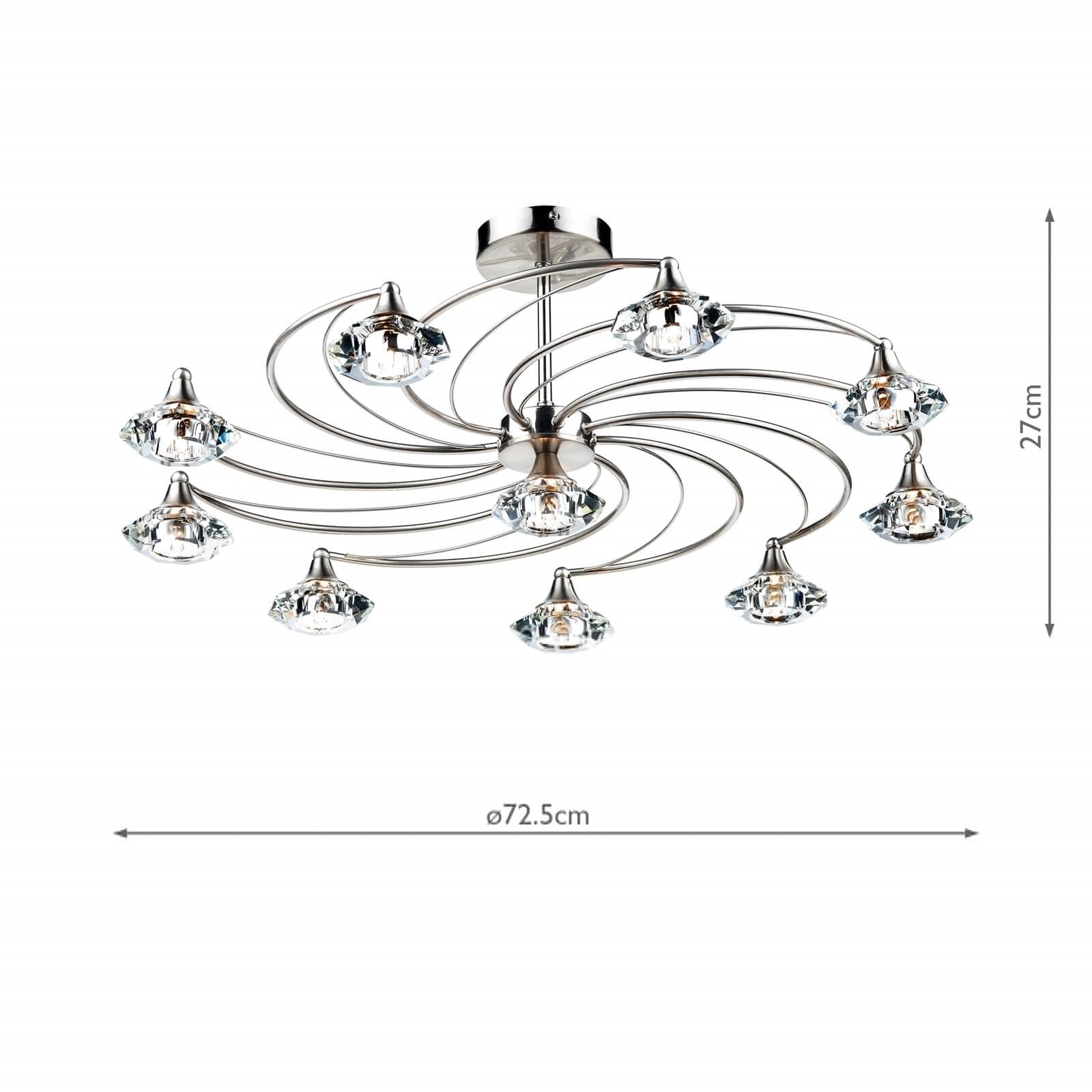 Luther 10 Light Semi Flush Satin Chrome Crystal