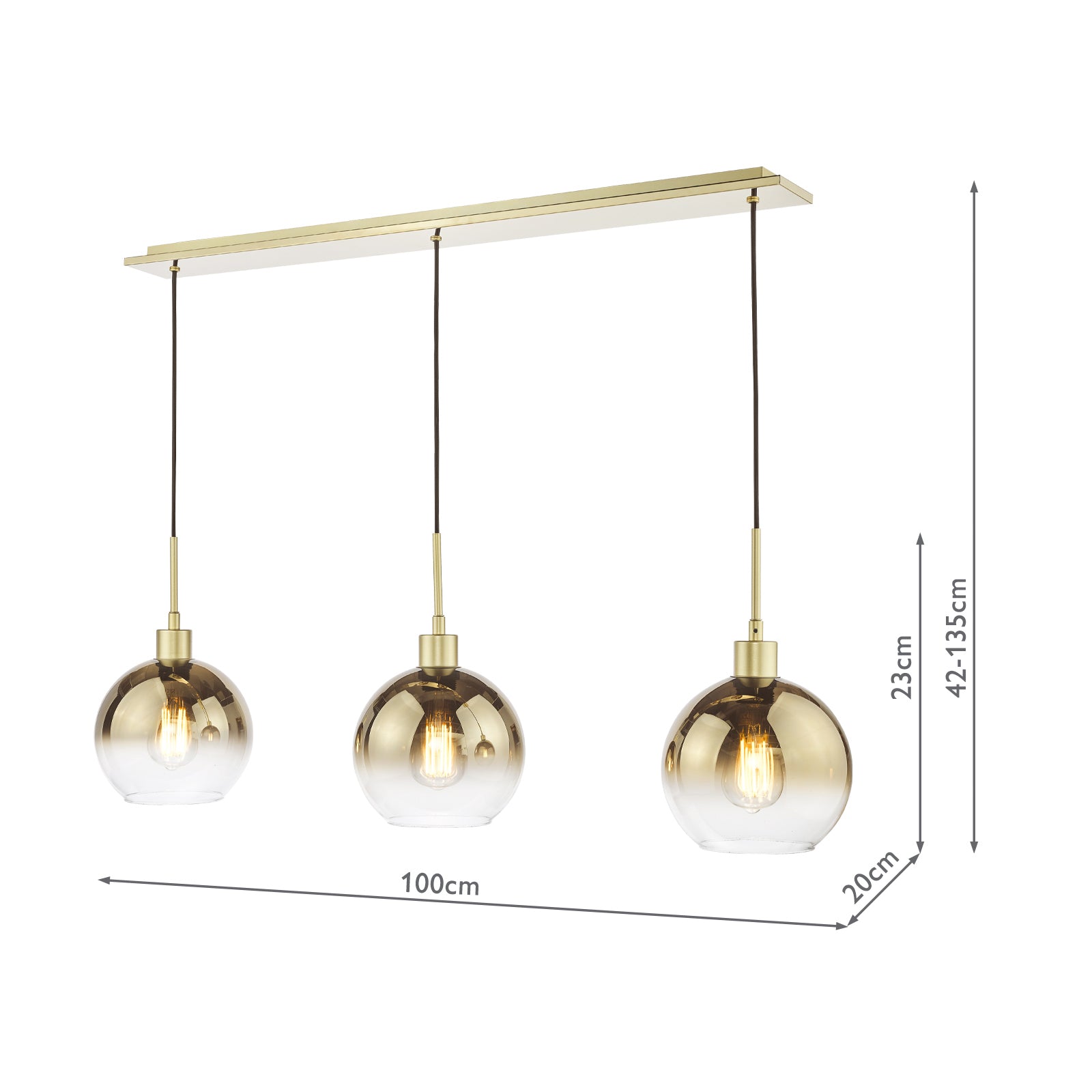 Lycia 3 Light Bar Pendant Satin Gold and Gold Ombre Glass