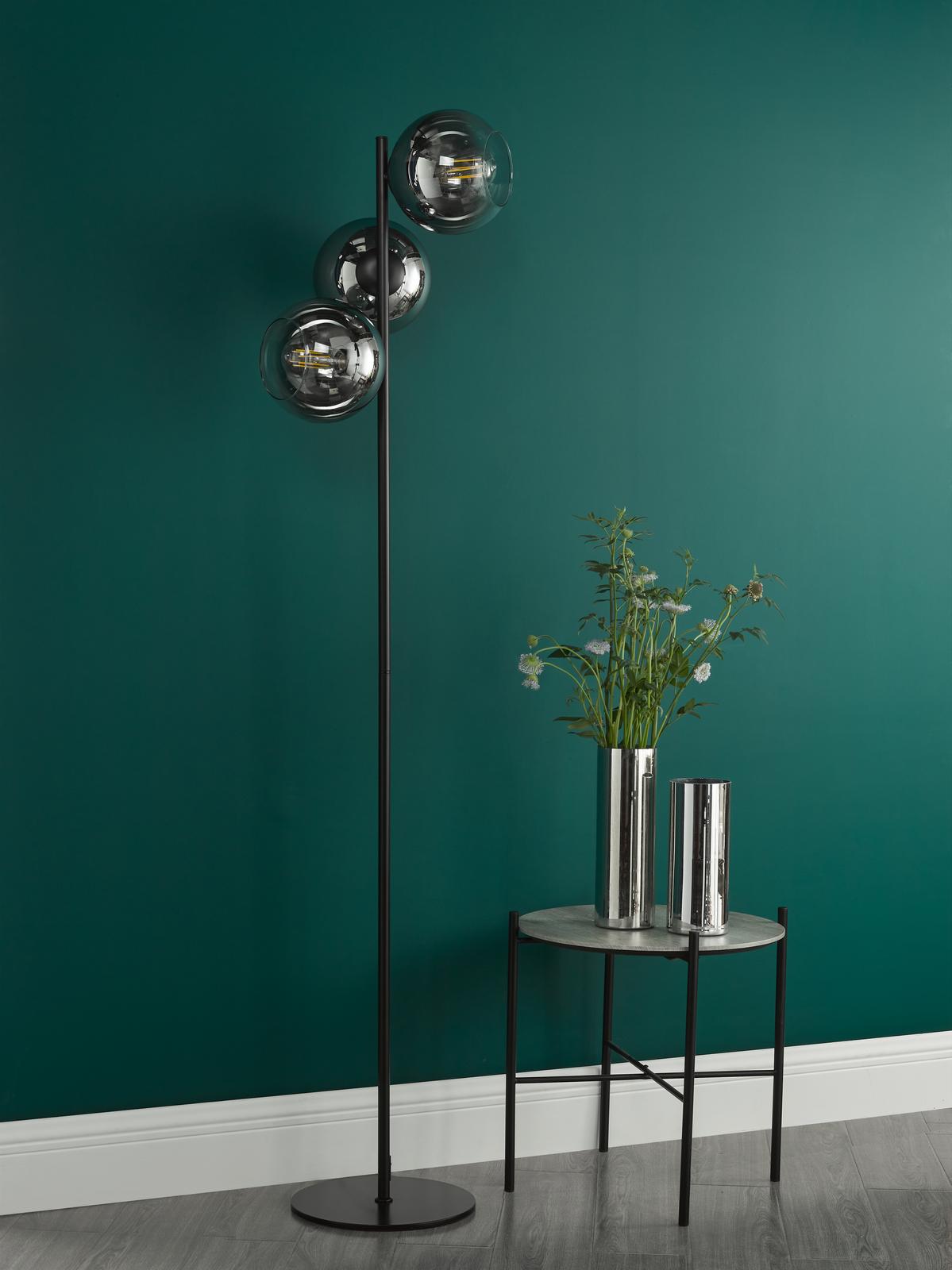 Lycia 3 Light Floor Lamp Matt Black and Smoked Ombre Glass
