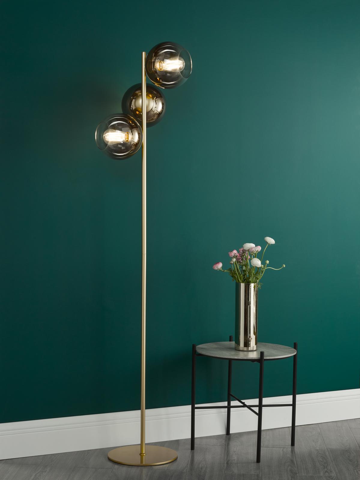Lycia 3 Light Floor Lamp Satin Gold and Gold Ombre Glass
