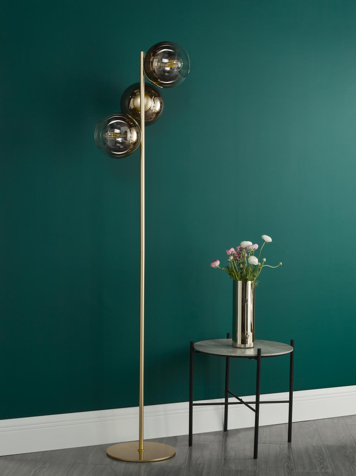 Lycia 3 Light Floor Lamp Satin Gold and Gold Ombre Glass
