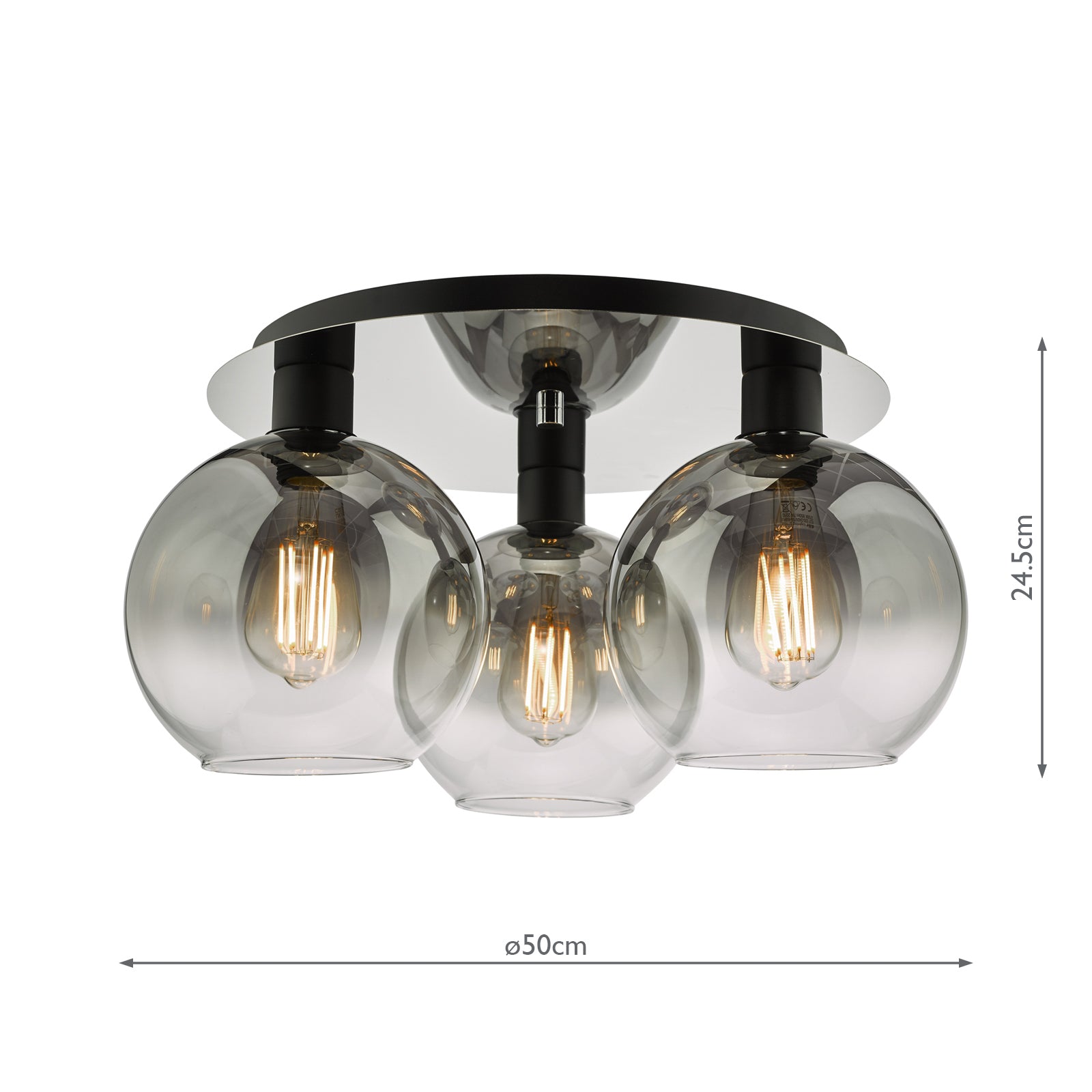 Lycia 3 Light Flush Matt Black Smoked Ombre Glass