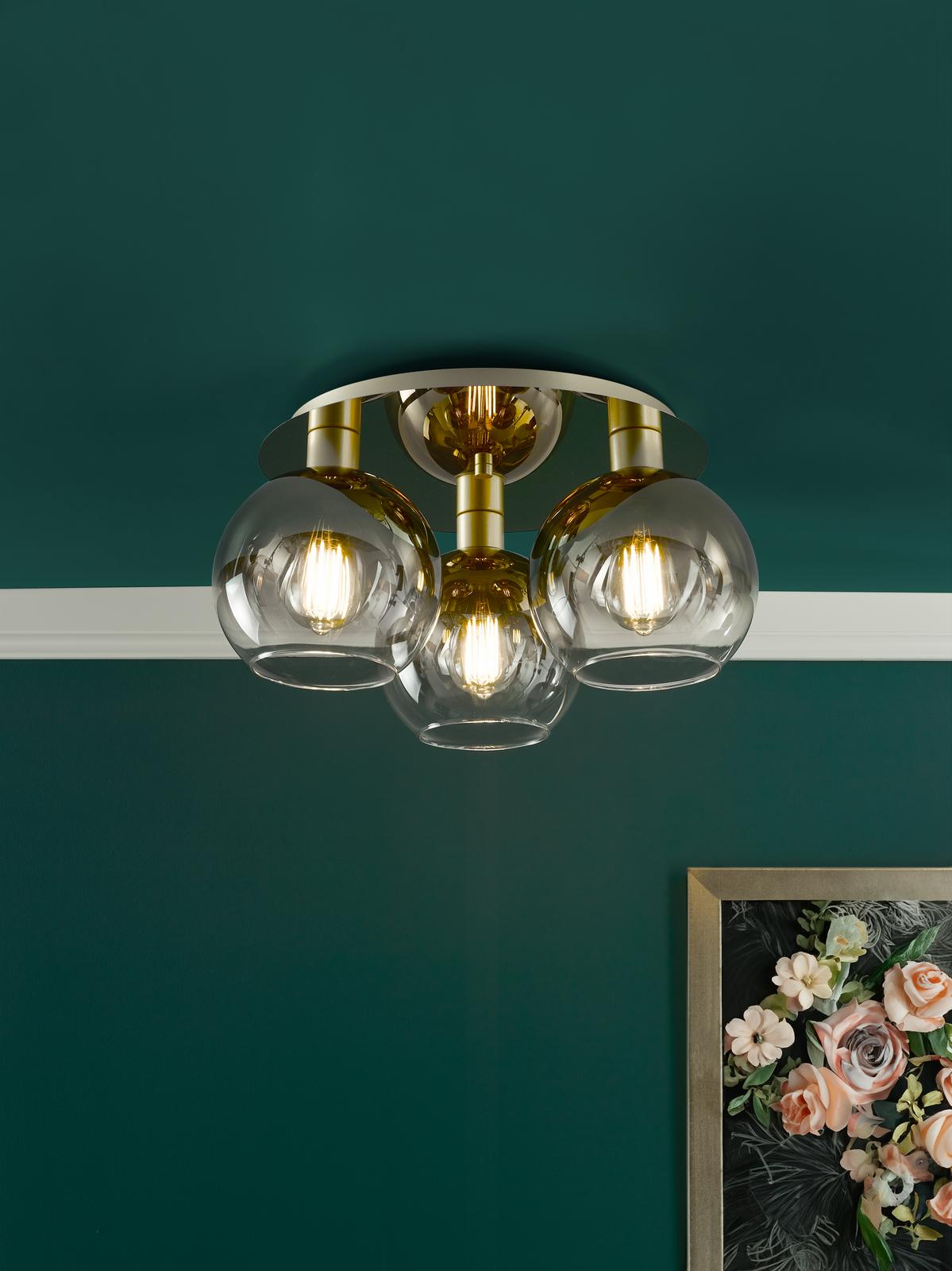 Lycia 3 Light Flush Satin Gold and Gold Ombre Glass